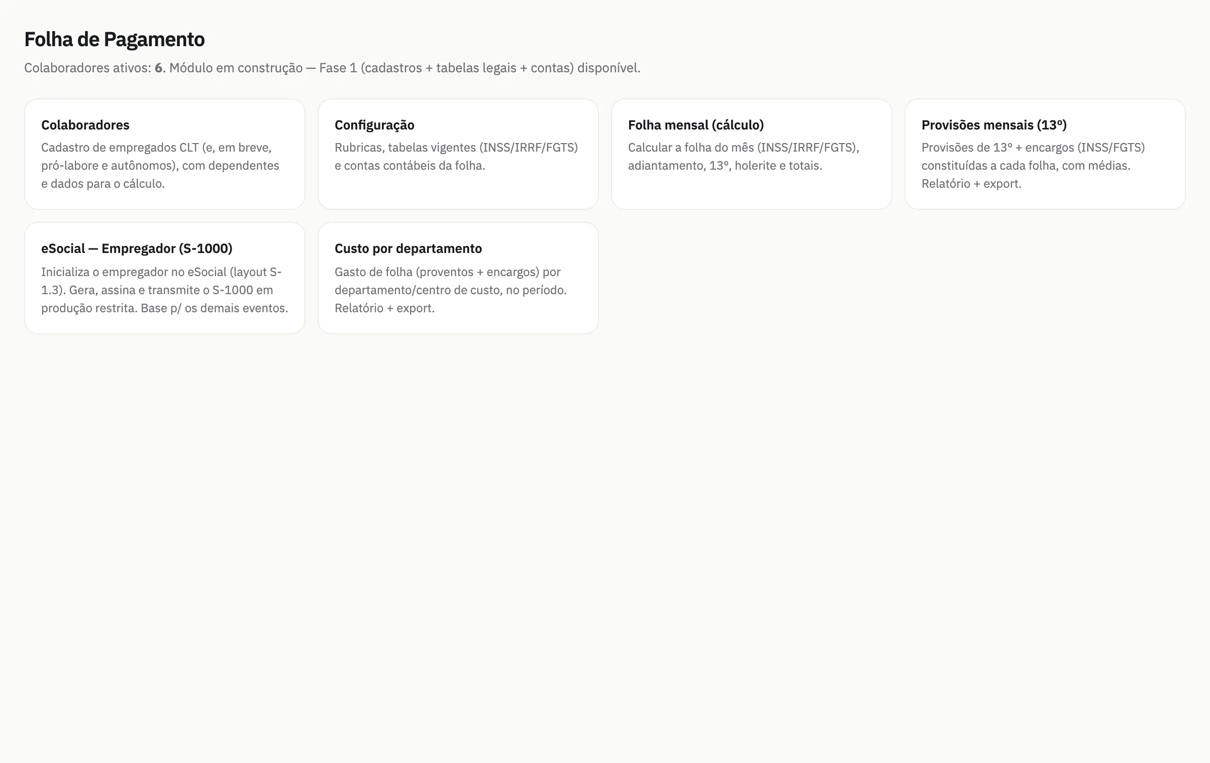 Folha de pagamento do Flua, com proventos, descontos e os eventos do eSocial.